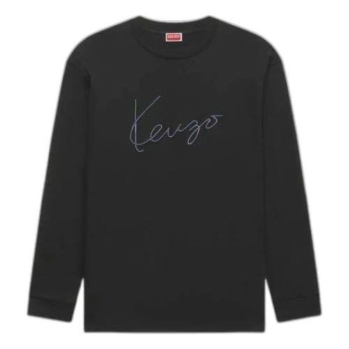 KENZO Signature Embroidered Long Sleeve T-shirt in Cotton 'Black'