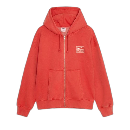 Stussy x Nike Pigment Dyed Fleece Zip Hoodie 'Habanero Red'