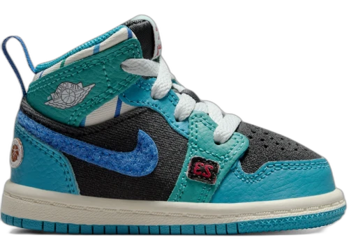 Jordan 1 Mid Sneaker School Anthracite Aquatone New Emerald Glacier Blue (TD)