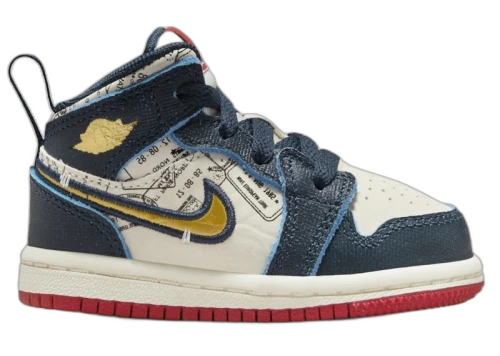 Jordan 1 Mid SE Armory Navy Pale Ivory Sport Red Metallic Gold (TD)