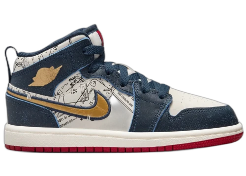 Jordan 1 Mid SE Armory Navy Pale Ivory Sport Red Metallic Gold (PS)