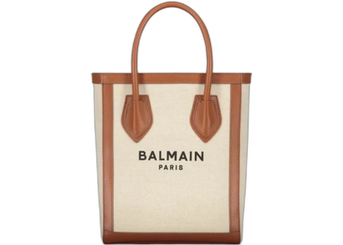 Balmain Leather Trimmed Tote Bag Beige