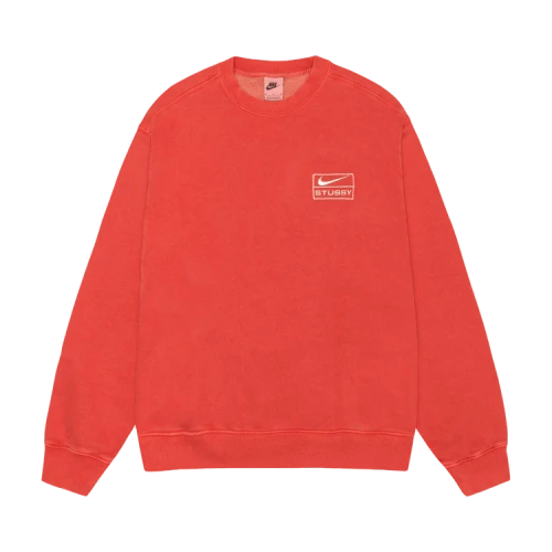 Stussy x Nike Pigment Dyed Fleece Crew 'Habanero Red'