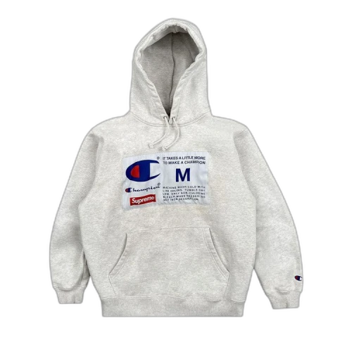 Supreme x Champion Label Hoodie 'Grey'