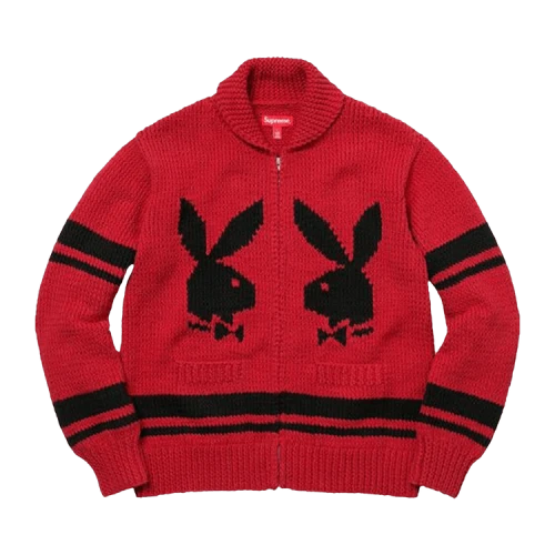 Supreme x Playboy Shawl Collar Full Zip Sweater 'Red'