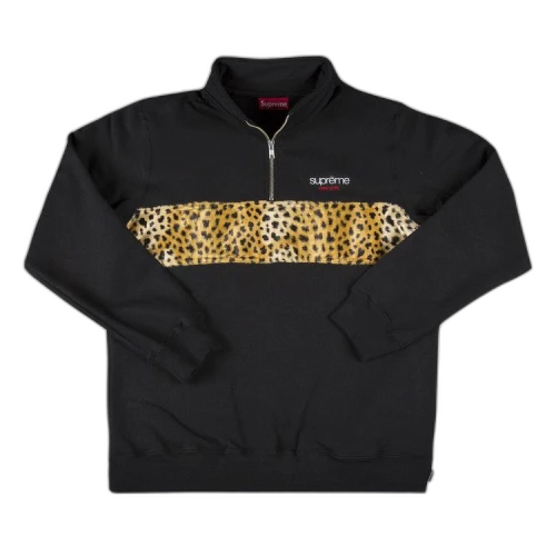 Supreme Leopard Panel Half Zip Sweatshirt 'Black'
