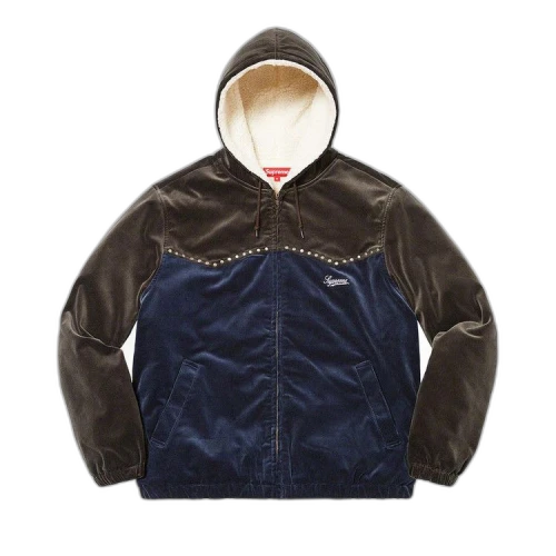 Supreme Studded Velvet Hooded Work Jacket 'Navy'
