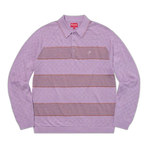 Supreme Knit Stripe Long-Sleeve Polo 'Dusty Light Purple'