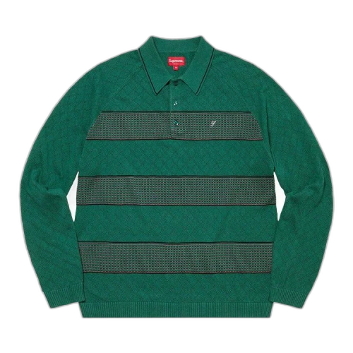 Supreme Knit Stripe Long-Sleeve Polo 'Green'