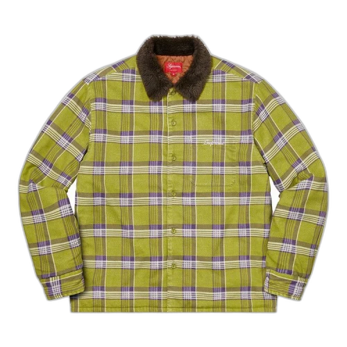 Supreme Faux Fur Collar Flannel Shirt 'Bright Olive'