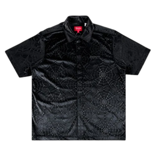 Supreme Spider Web Velvet Short-Sleeve Shirt 'Black'