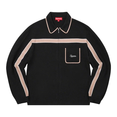 Supreme Chest Stripe Zip Up Cardigan 'Black'