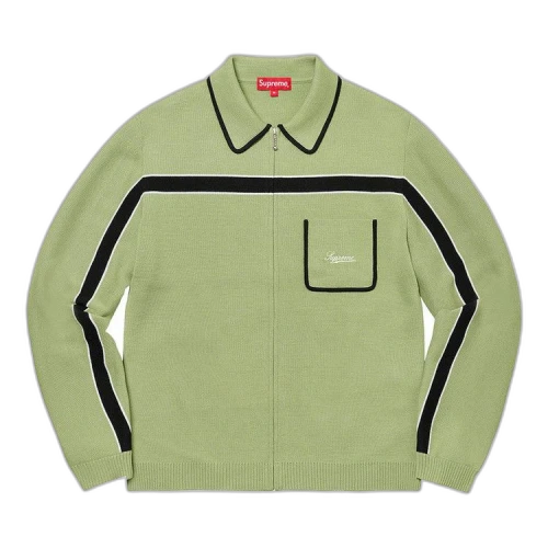 Supreme Chest Stripe Zip Up Cardigan 'Dusty Green'
