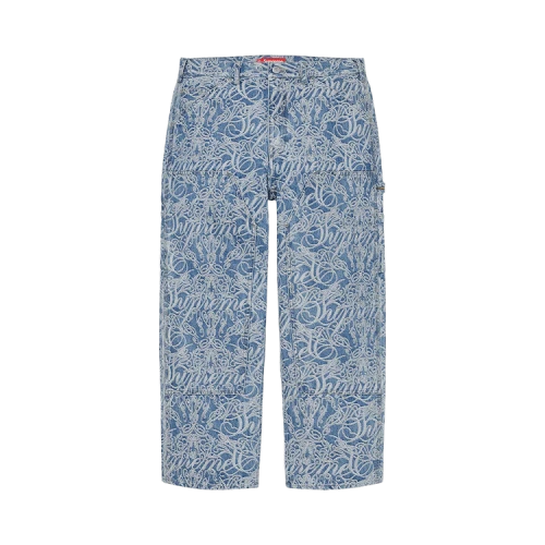 Supreme Script Jacquard Double Knee Denim Painter Pant 'Washed Blue'