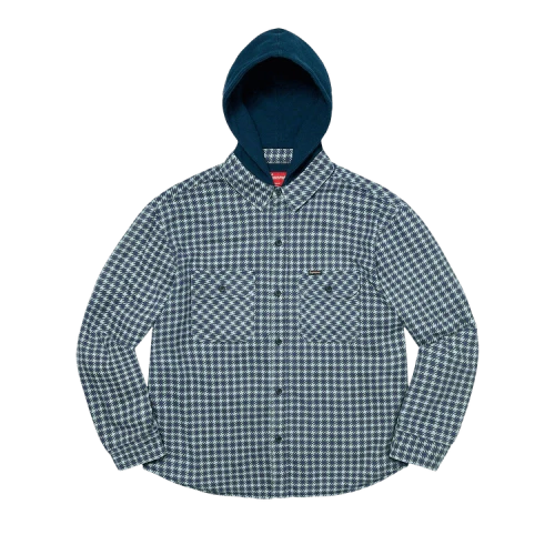 Supreme Houndstooth Flannel Hooded Shirt 'Light Navy'