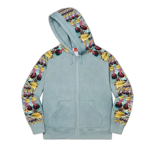 Supreme Skulls Zip Up Hooded Sweatshirt 'Light Slate'