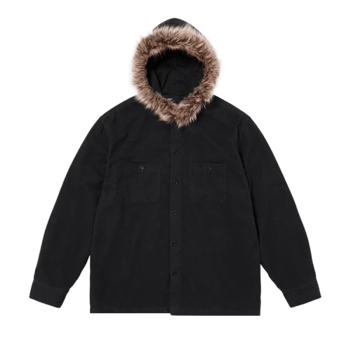Supreme Fur Trim Flannel Hooded Shirt 'Black'