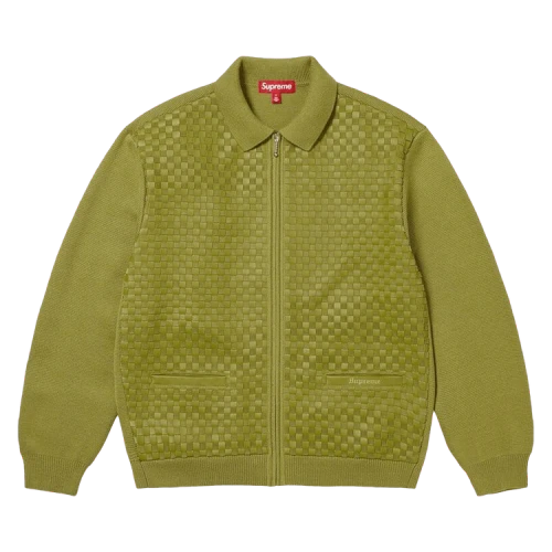 Supreme Woven Leather Zip Up Cardigan 'Green'
