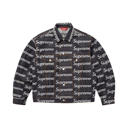 Supreme Jacquard Logos Denim Trucker Jacket 'Rigid Indigo'
