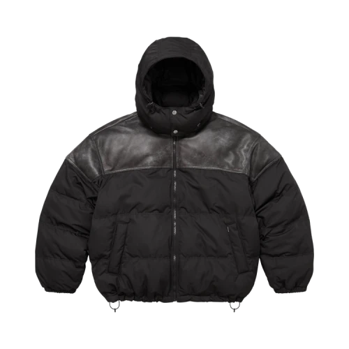 Supreme Leather Yoke Puffer Jacket 'Black'