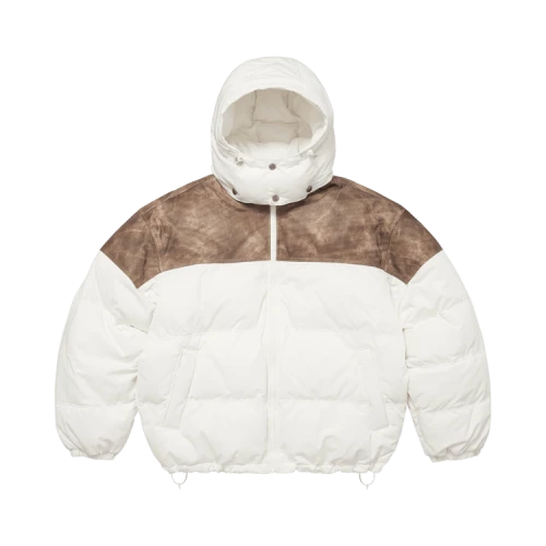 Supreme Leather Yoke Puffer Jacket 'White'