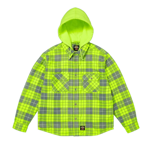 Supreme x Dickies Lined Zip Up Hooded Flannel Shirt 'Fluorescent Green'