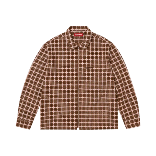 Supreme Metallic Plaid Zip Up Shirt 'Brown'