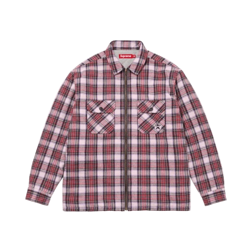 Supreme Thermal Lined Zip Up Flannel Shirt 'Pink'