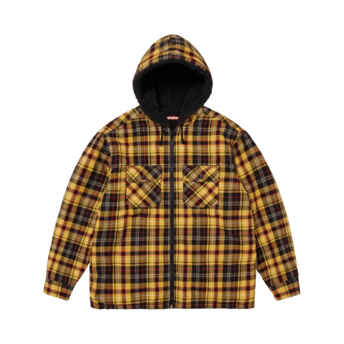 Supreme Lined Zip Up Hooded Flannel Shirt 'Yellow'