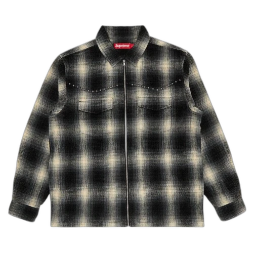 Supreme Studded Shadow Plaid Zip Up Shirt 'Black'