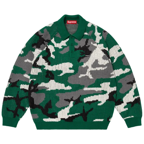 Supreme Small Box Polo Sweater 'Green Camo'
