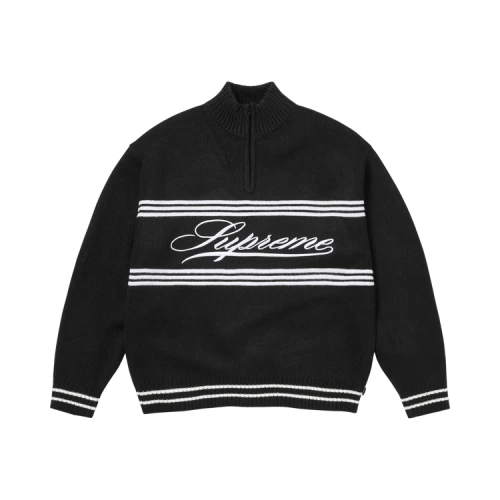 Supreme Script Stripe Half Zip Sweater 'Black'