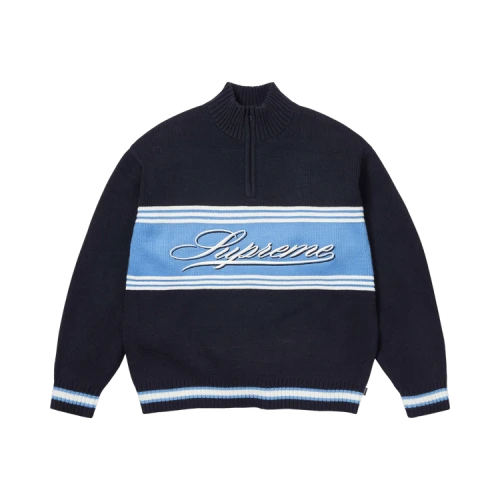 Supreme Script Stripe Half Zip Sweater 'Navy'