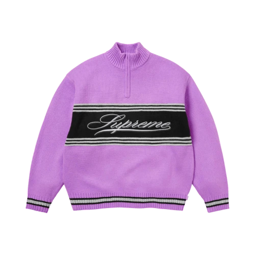 Supreme Script Stripe Half Zip Sweater 'Purple'