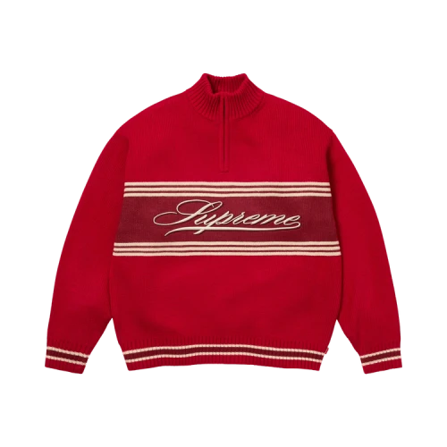 Supreme Script Stripe Half Zip Sweater 'Red'
