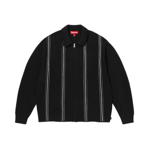 Supreme Stripe Zip Up Polo Sweater 'Black'