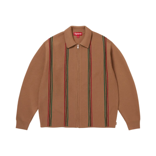 Supreme Stripe Zip Up Polo Sweater 'Tan'