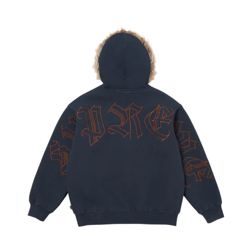 Supreme Faux Fur Zip Up Hooded Sweatshirt 'Navy'