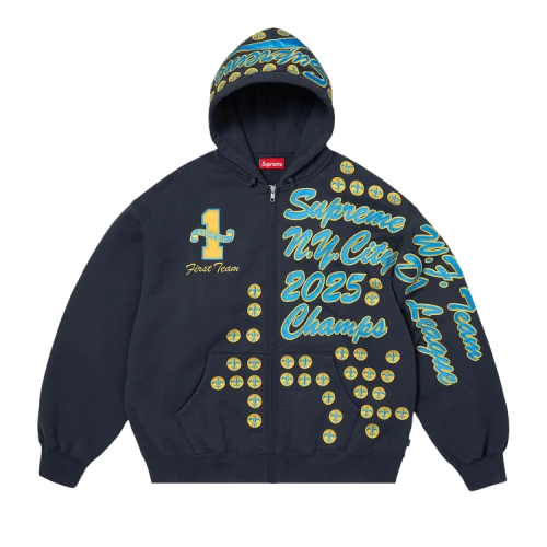 Supreme League Champs Zip Up Hooded Sweatshirt 'Navy'