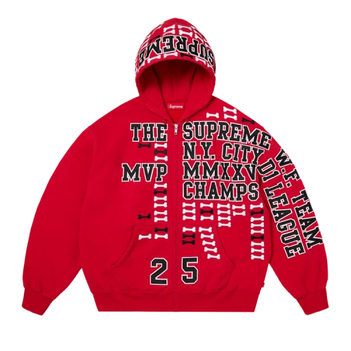 Supreme League Champs Zip Up Hooded Sweatshirt 'Red'