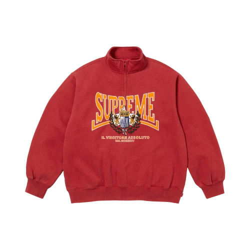 Supreme Crest Appliqué Half Zip Pullover 'Dark Red'