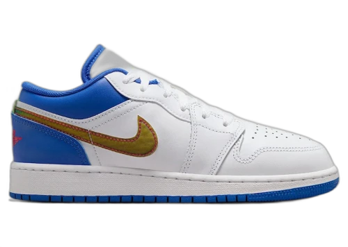 Jordan 1 Low SE White Hyper Royal Iridescent Swooshes (GS)