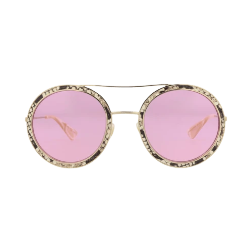 Gucci Round-Frame Leather Sunglasses Ivory Gold Pink (GG0061SLEA-30010513-001)
