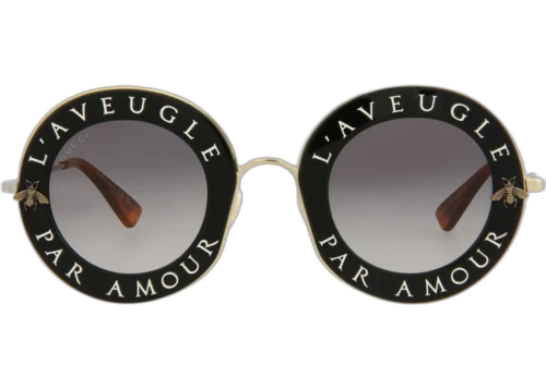 Gucci Round-Frame Metal Sunglasses Black Gold Grey (GG0113S-30001560-001)