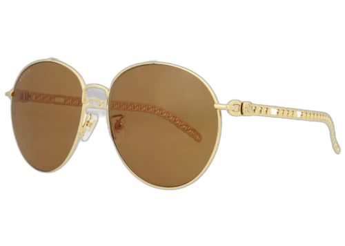 Gucci Round/Oval-Frame Metal Sunglasses Gold/Brown (GG0725S-30008880-002-70043)