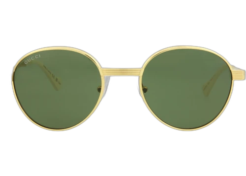 Gucci Round-Frame Metal Sunglasses Gold/Gold/Green (GG0872S-30009887-004)