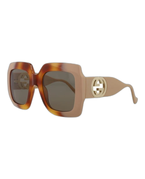 Gucci Square Rectangle Sunglasses Havana/Ivory/Brown (GG1022S-30011773-003)