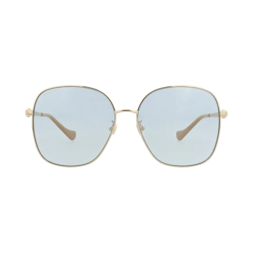Gucci Square-Frame Metal Sunglasses 'Gold Gold Light Blue'