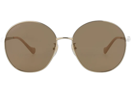 Gucci Round-Frame Metal Sunglasses Gold/Gold/Brown (GG1090SA-30012970-003)