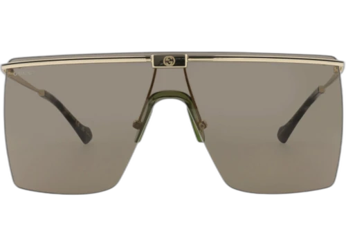 Gucci Shield-Frame Metal Sunglasses Gold Gold Brown (GG1096S-30013075-002)